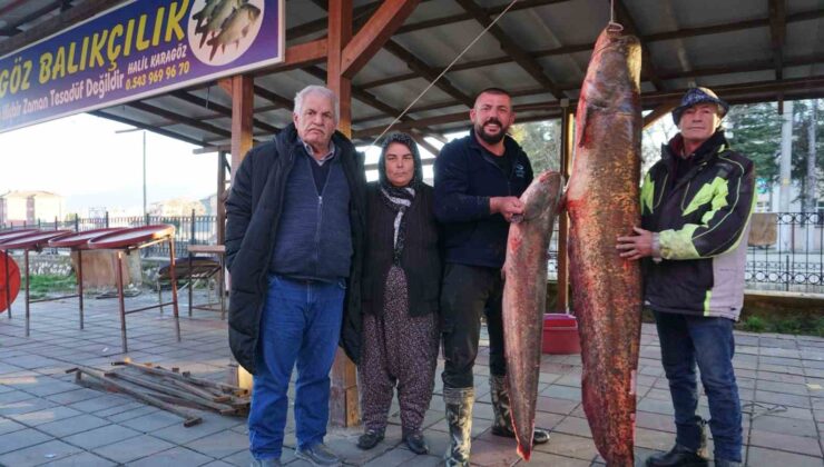 Burdur’da gölde tutulan dev yayın balığı görenleri şaşırttı